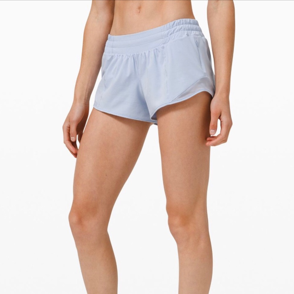 blue linen lululemon hott hot shorts 2.5 inseam